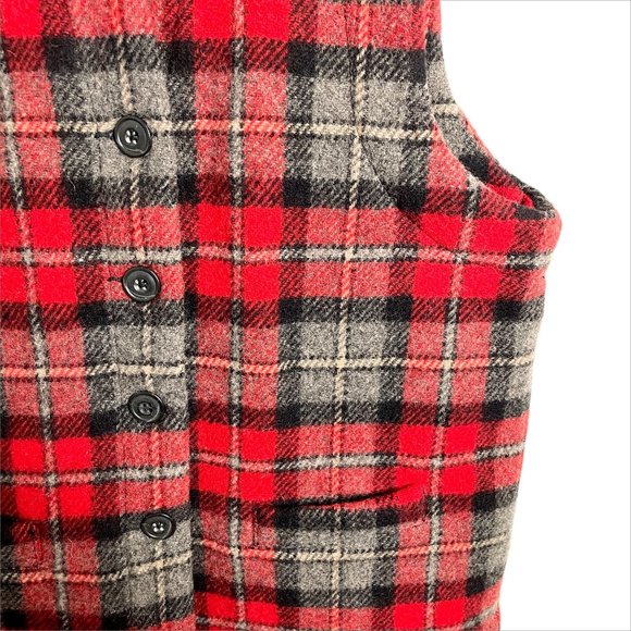 Red, gray and black plaid wool vest - Eddie Bauer - size small - Picture 4 of 7